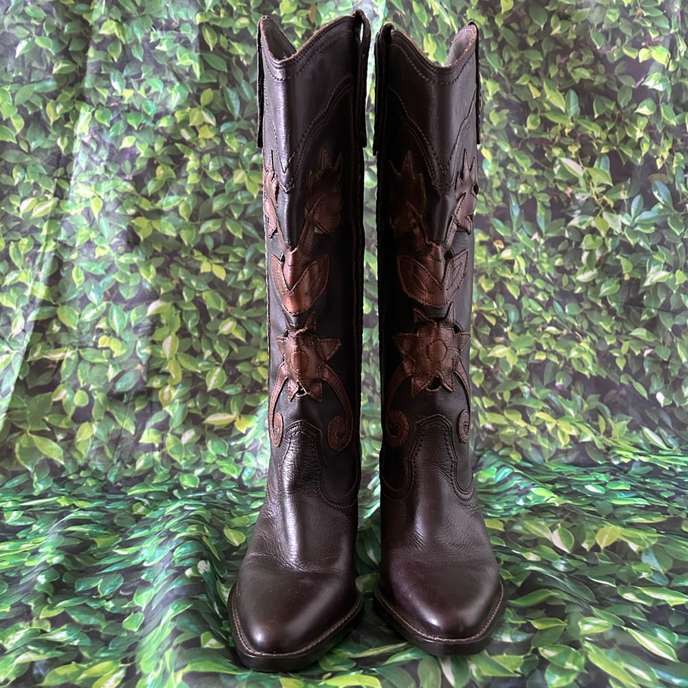 White Mountain Dark Brown + Bronze Leather Western Heeled Boots - Picture 6 of 15